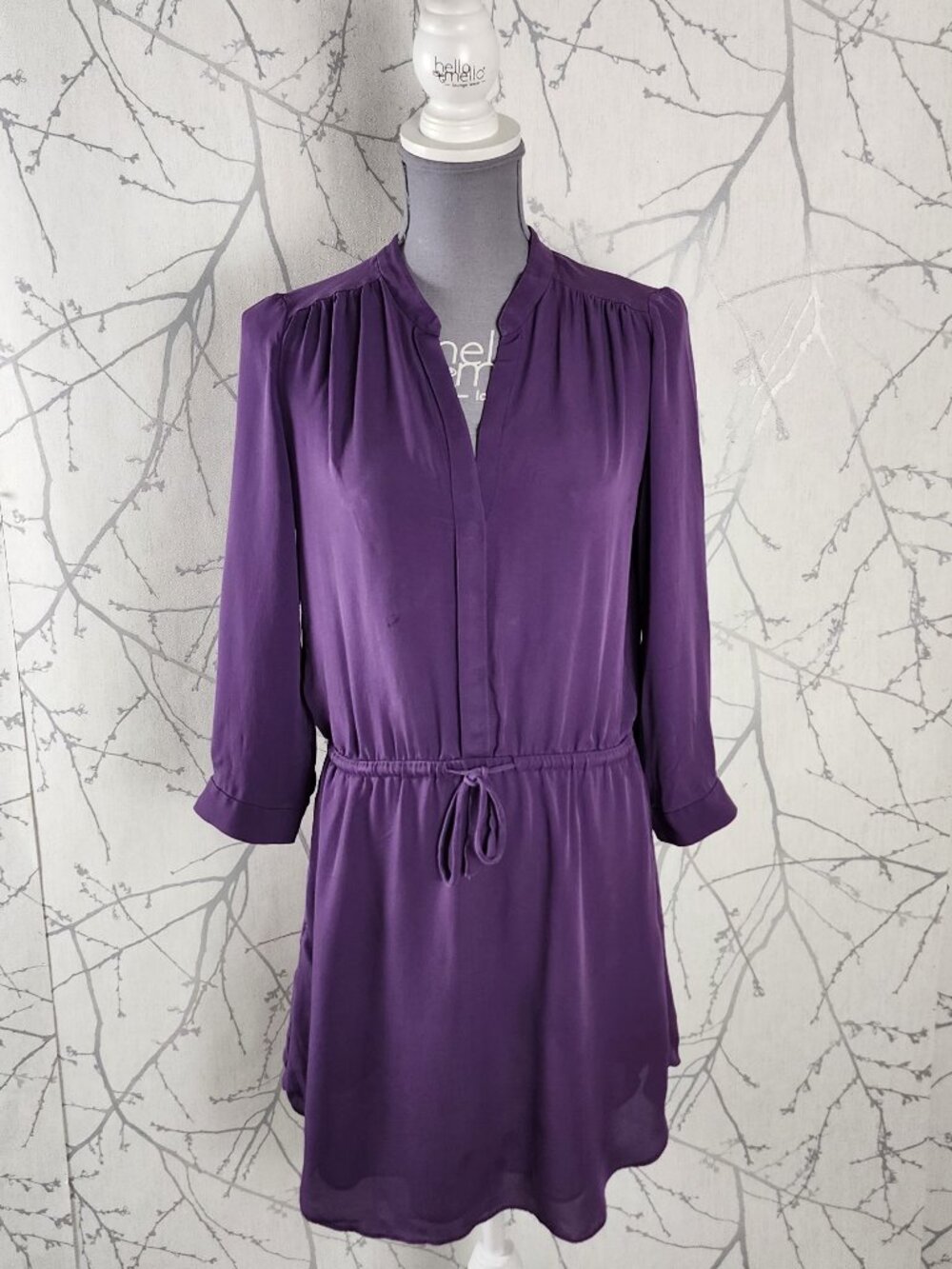 T. Babaton Purple Silk Chiffon Cinched Waist Blouson Peasant Dress